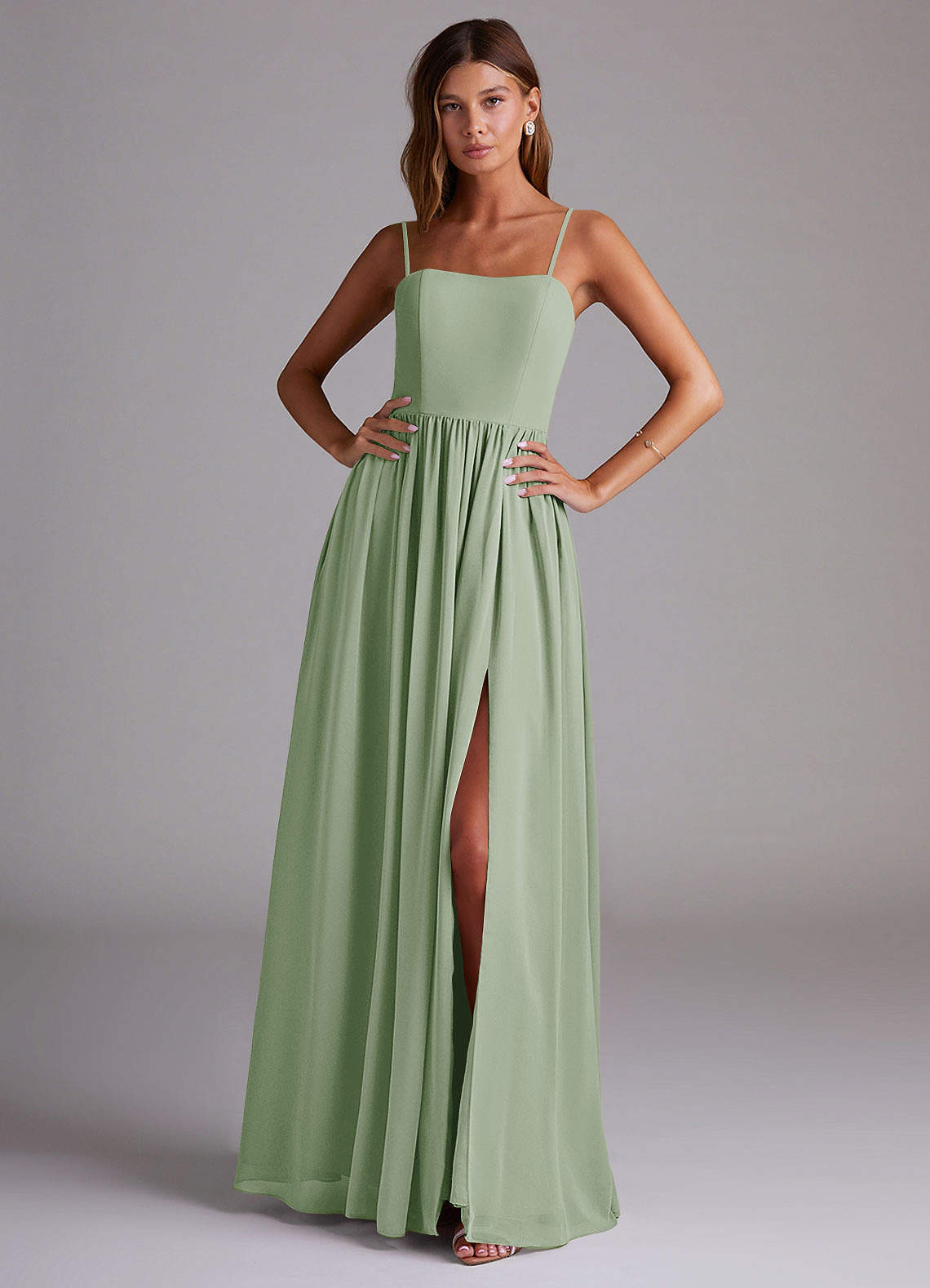 elyessen Calianna Dusty Blue A-Line Off the Shoulder Chiffon Convertible Dress 1