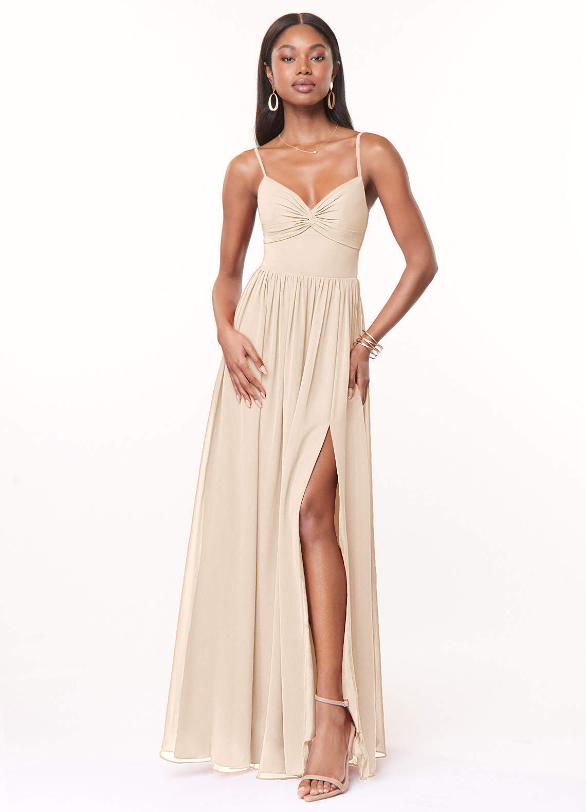 elyessen Zeya Dusty Blue A-Line V-Neck Pleated Chiffon Dress 7