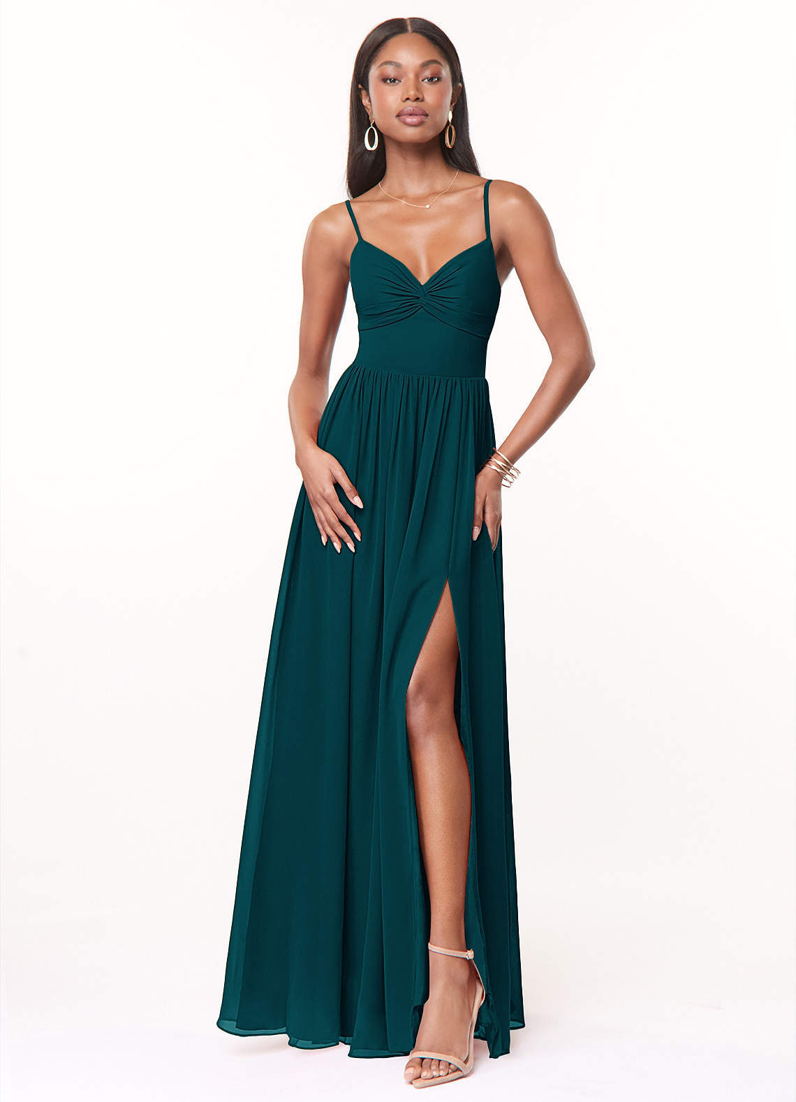 elyessen Zeya Dusty Blue A-Line V-Neck Pleated Chiffon Dress 2