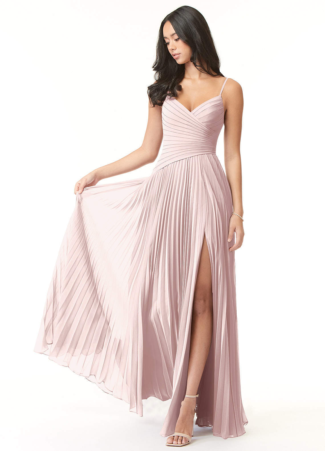 elyessen Vini Sky Blue A-Line V-Neck Pleated Chiffon Dress 3
