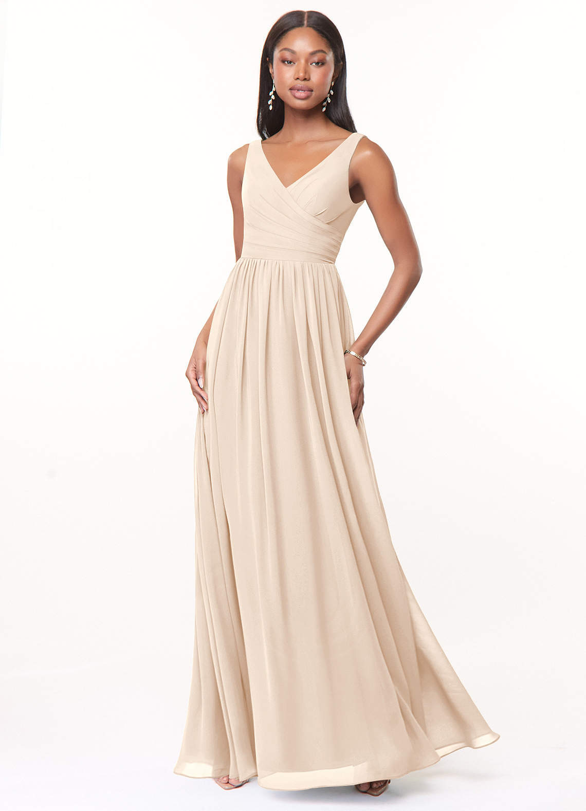elyessen Keyla Dusty Blue A-Line V-Neck Pleated Chiffon Dress 7