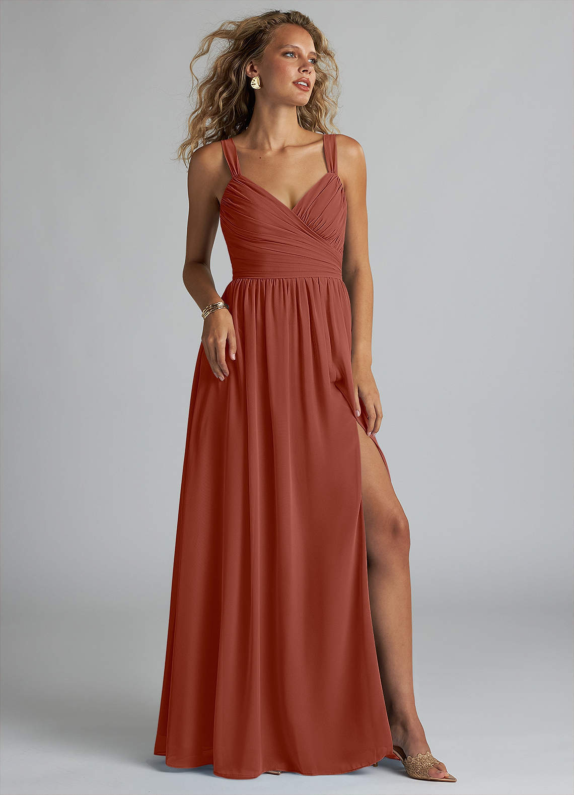 elyessen Aziza Sky Blue A-Line V-Neck Pleated Chiffon Dress 6
