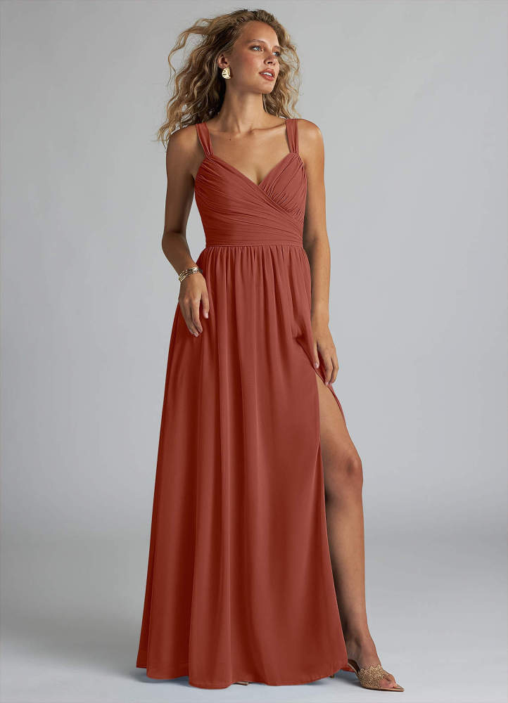 elyessen Aziza Sky Blue A-Line V-Neck Pleated Chiffon Dress 6