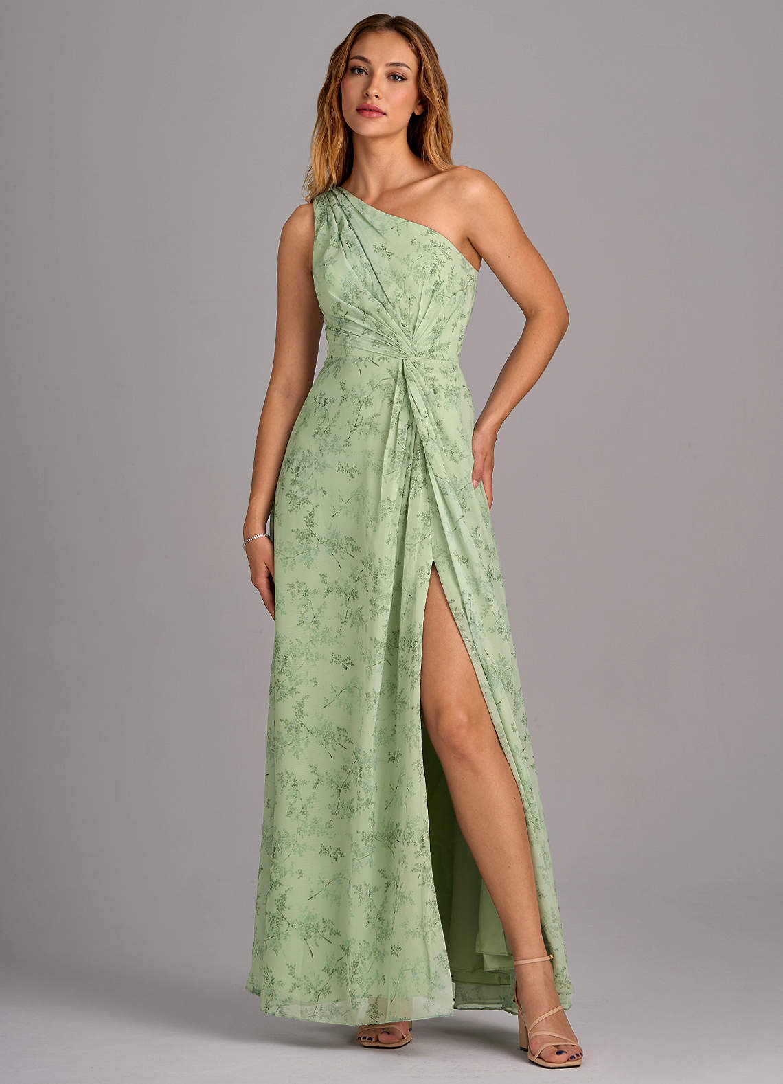 elyessen Brooke Sky Blue A-Line One Shoulder Chiffon Dress 8