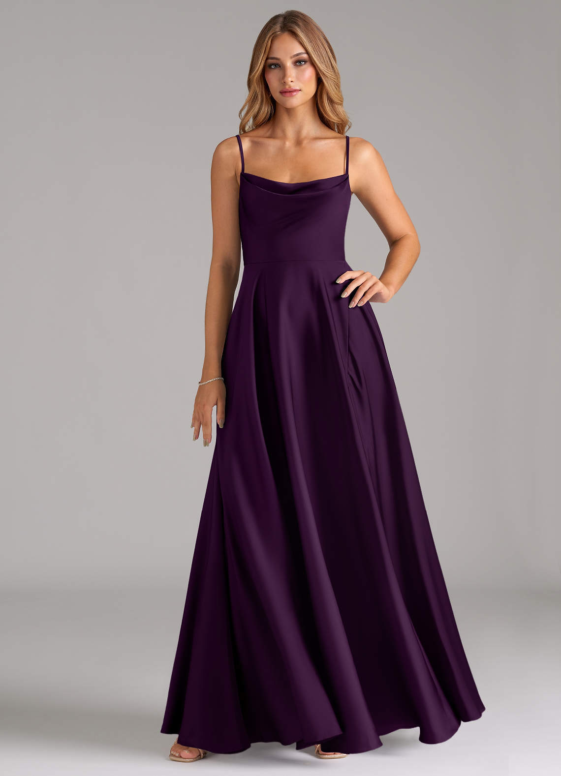 elyessen Elle Sky Blue A-Line Pleated Stretch Satin Dress 5