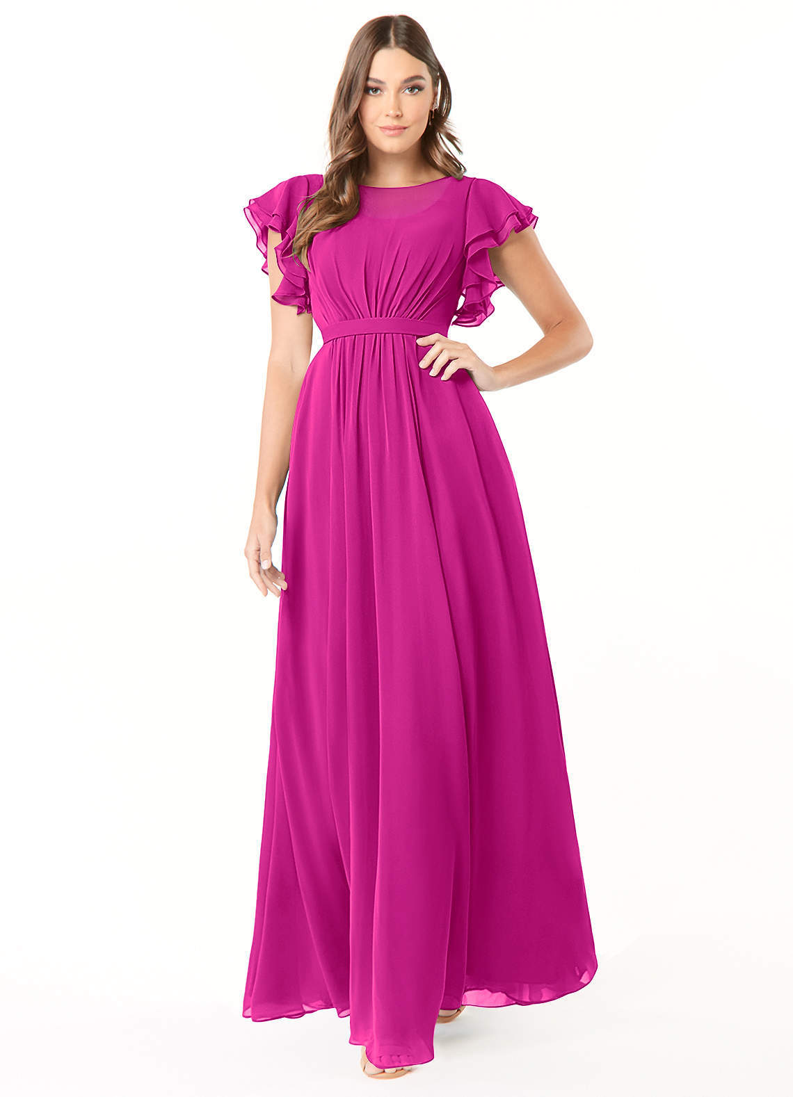 elyessen Daphne A-Line Ruffled Chiffon Floor-Length Dress Eucalyptus 4
