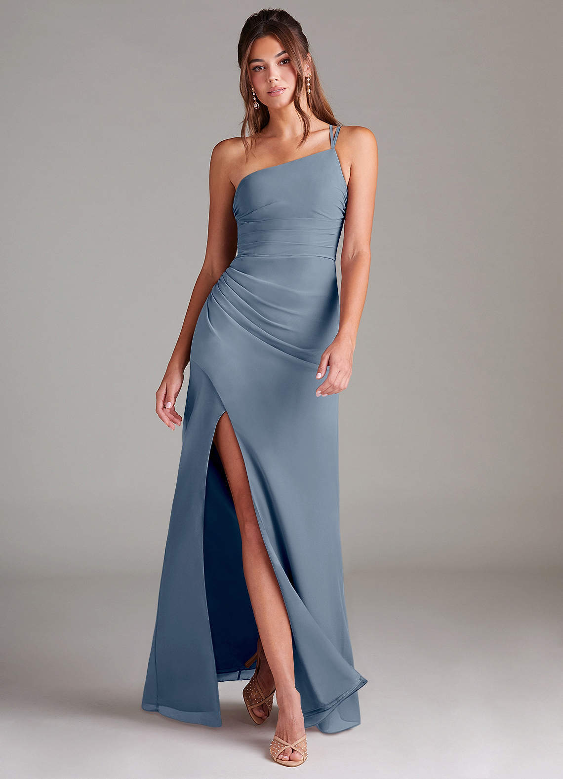 elyessen Eren Sky Blue Sheath One Shoulder Chiffon Dress 3