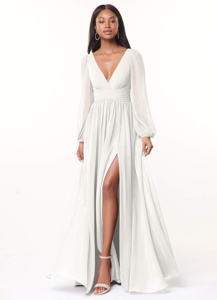 elyessen Norah Eucalyptus A-Line V-Neck Long Sleeve Chiffon Dress 7