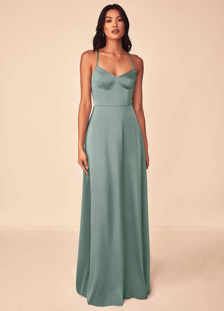 elyessen Mei Black A-Line V-Neck Stretch Satin Dress 1