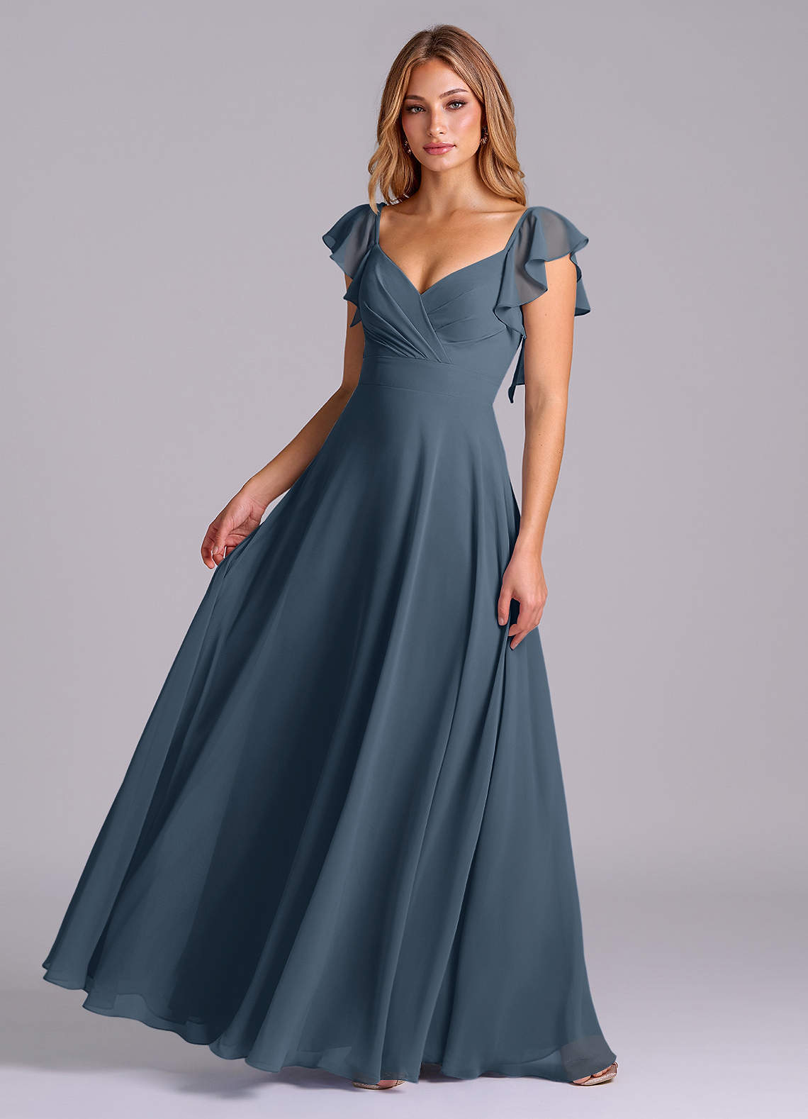 elyessen Leilani Sky Blue A-Line Pleated Chiffon Dress 3