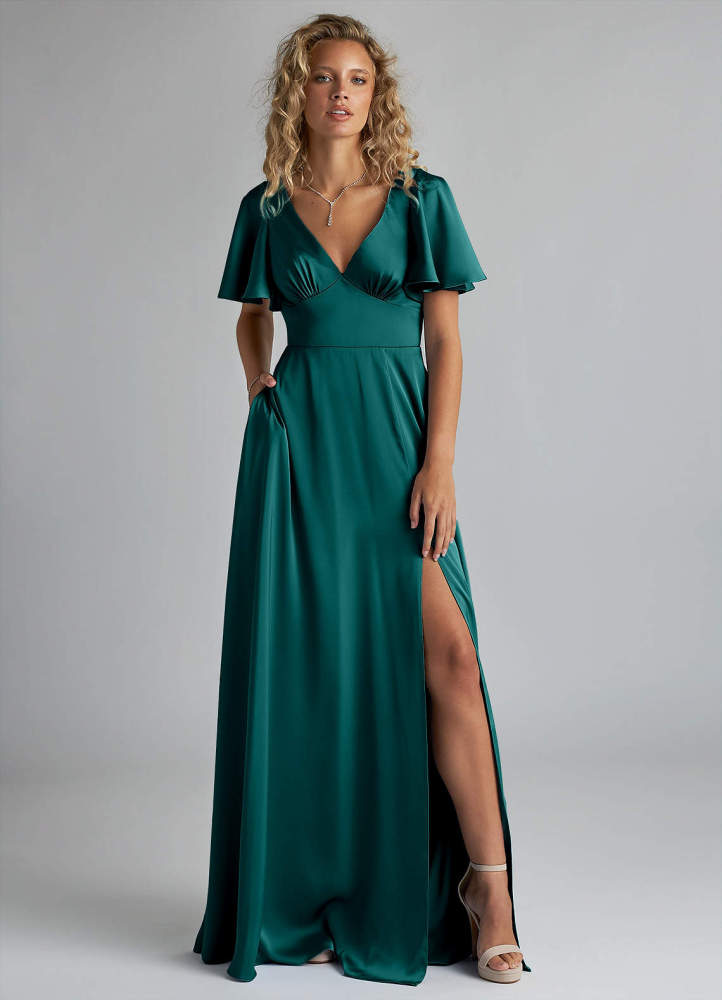 elyessen Kimber Sky Blue A-Line Ruched Stretch Satin Dress 2