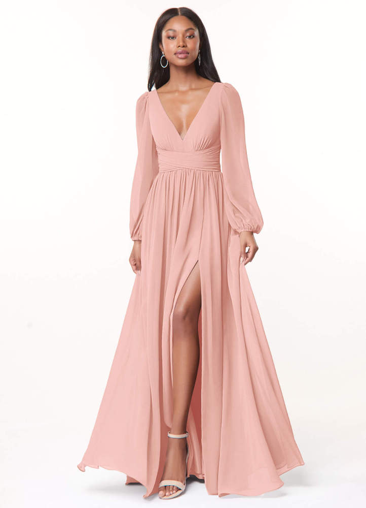 elyessen Norah Eucalyptus A-Line V-Neck Long Sleeve Chiffon Dress 4
