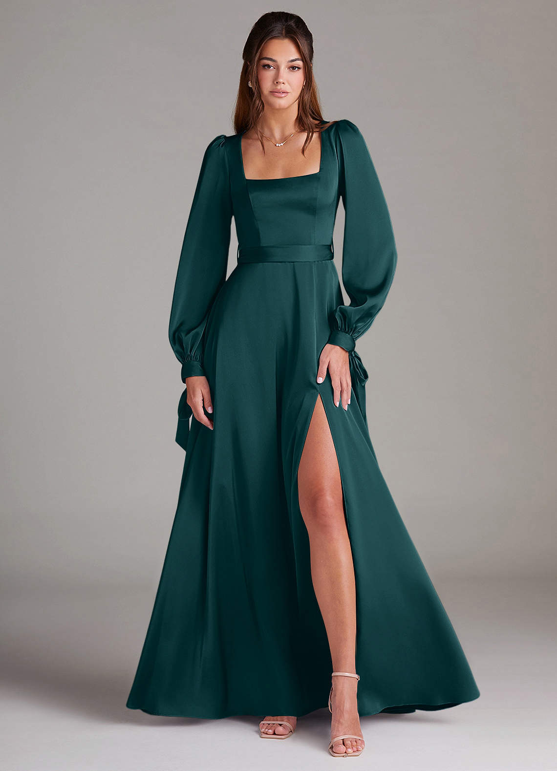 elyessen Leonia Black A-Line Long Sleeve Stretch Satin Dress 2