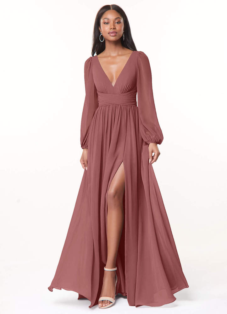 elyessen Norah Eucalyptus A-Line V-Neck Long Sleeve Chiffon Dress 5