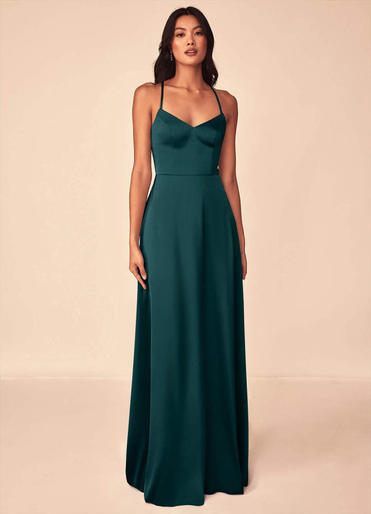 elyessen Mei Black A-Line V-Neck Stretch Satin Dress 2