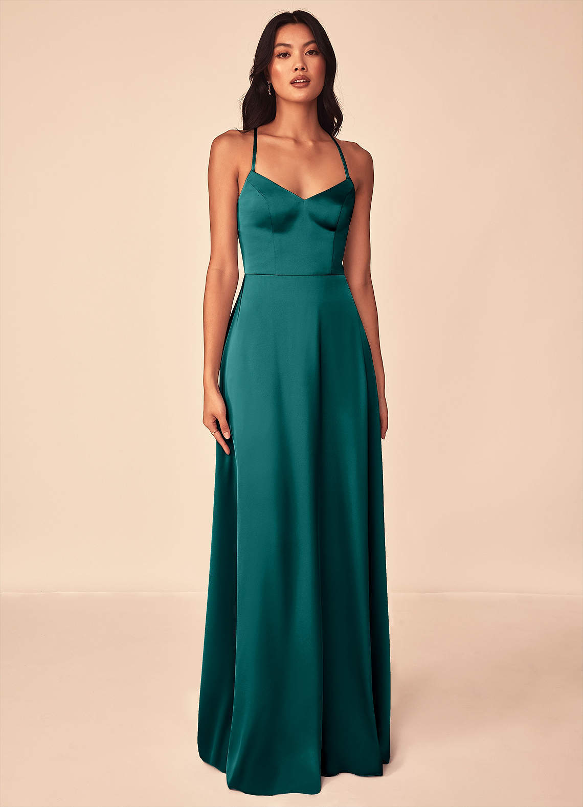 elyessen Mei Black A-Line V-Neck Stretch Satin Dress 2