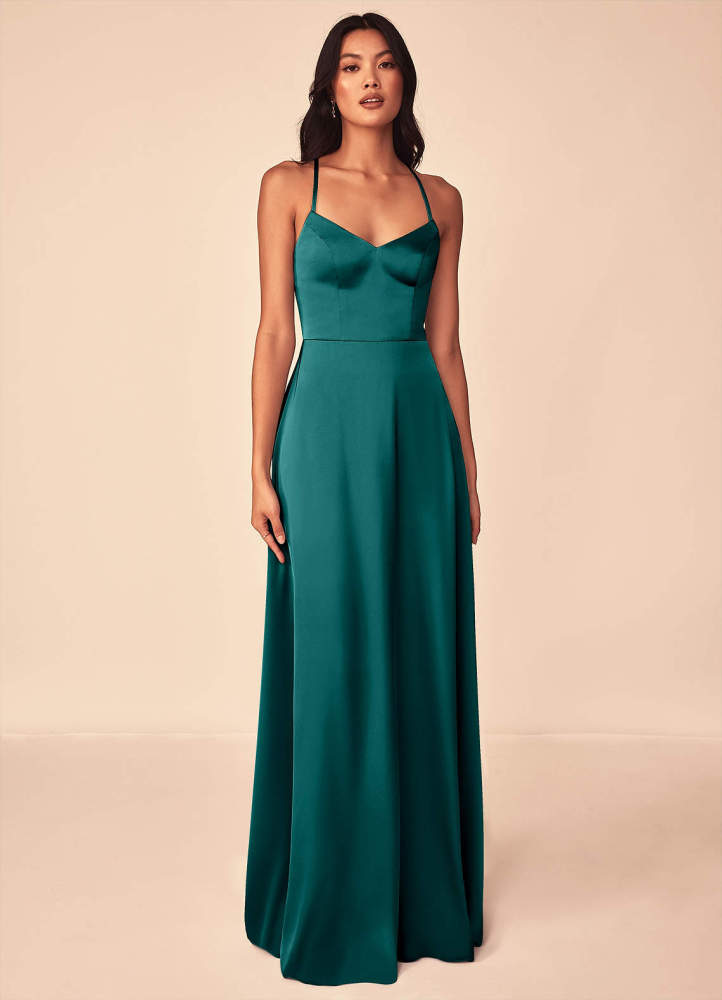 elyessen Mei Black A-Line V-Neck Stretch Satin Dress 2