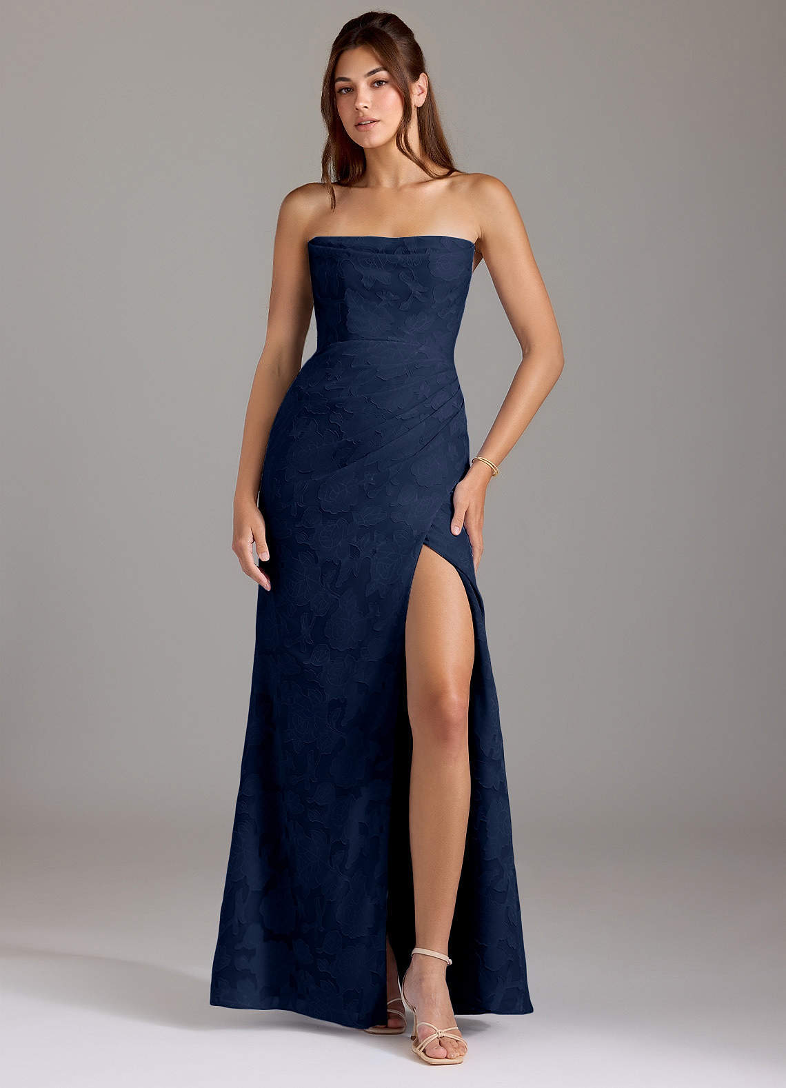 elyessen Leonis Dusty Blue Sheath Strapless Floral Burnout Convertible Dress 2