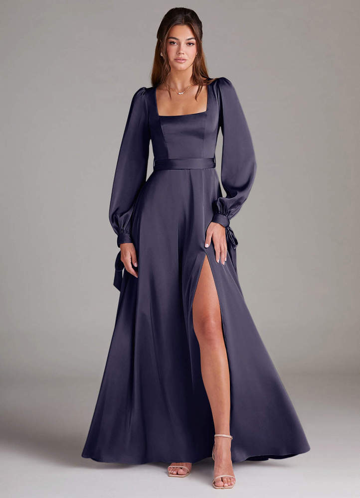 elyessen Leonia Black A-Line Long Sleeve Stretch Satin Dress 3