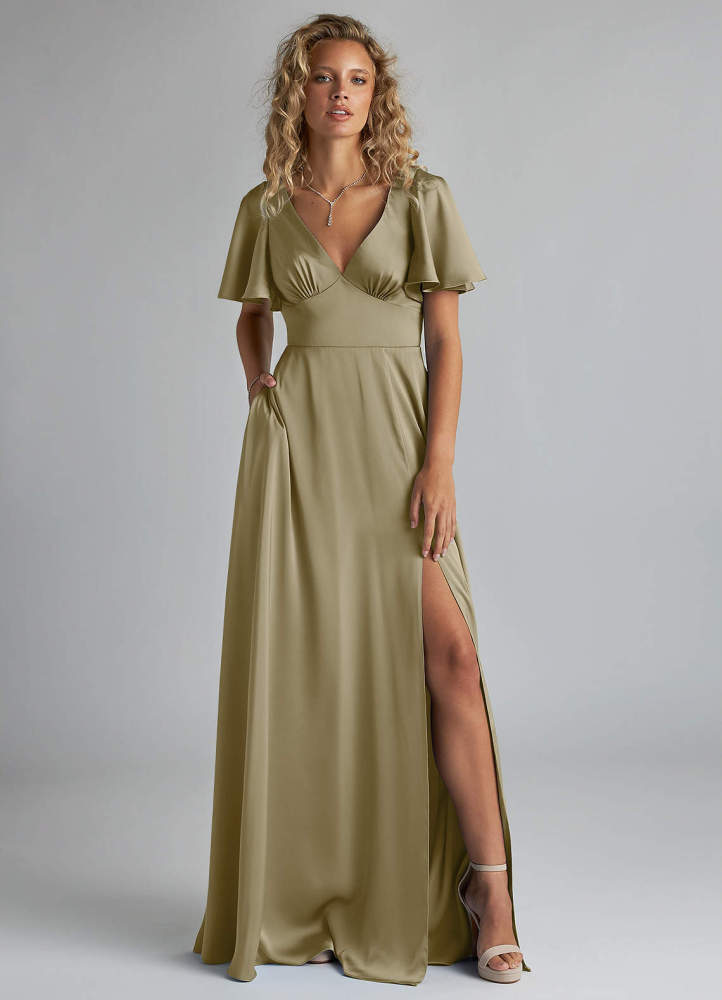 elyessen Kimber Sky Blue A-Line Ruched Stretch Satin Dress 1