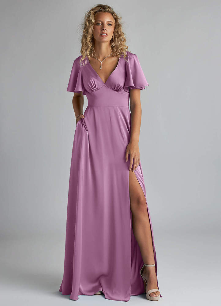 elyessen Kimber Sky Blue A-Line Ruched Stretch Satin Dress 5
