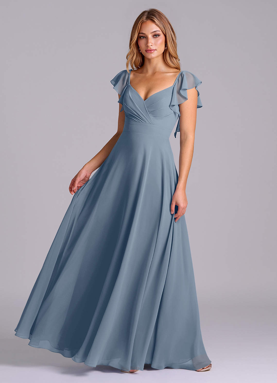 elyessen Leilani Sky Blue A-Line Pleated Chiffon Dress 3