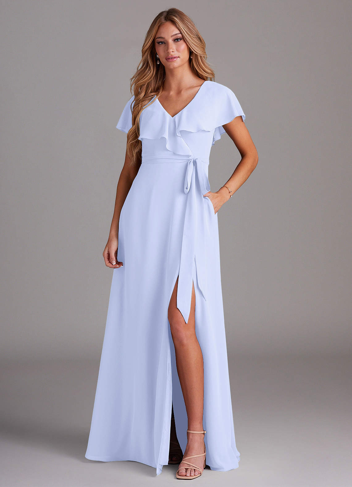 elyessen Lainey Sky Blue A-Line with Pockets Chiffon Dress 4