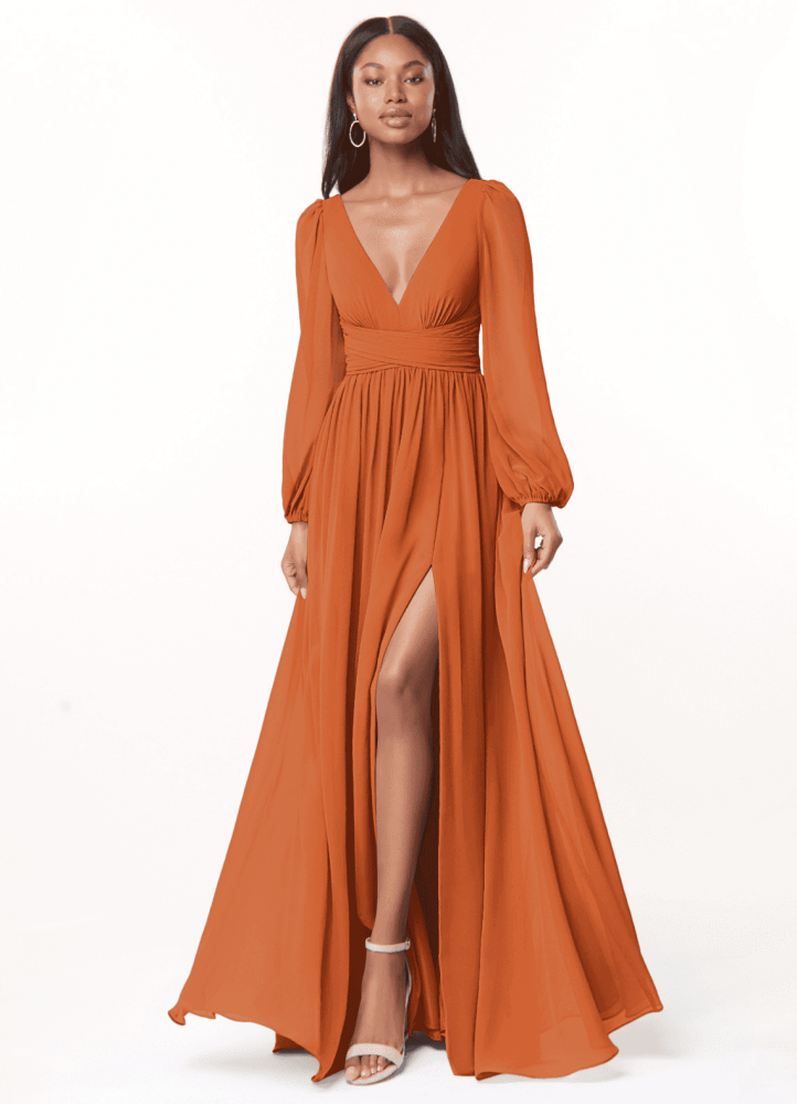 elyessen Norah Eucalyptus A-Line V-Neck Long Sleeve Chiffon Dress 7
