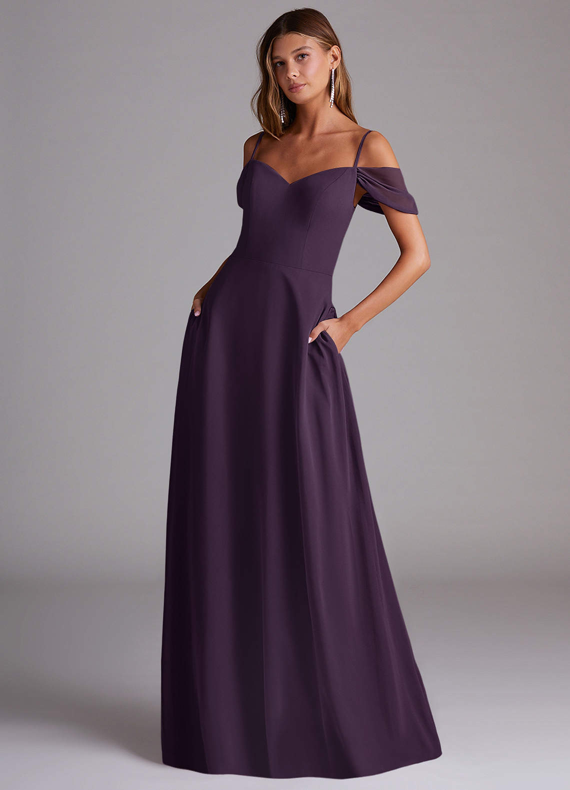 elyessen Marley Dusty Blue A-Line Off the Shoulder Chiffon Convertible Dress 5