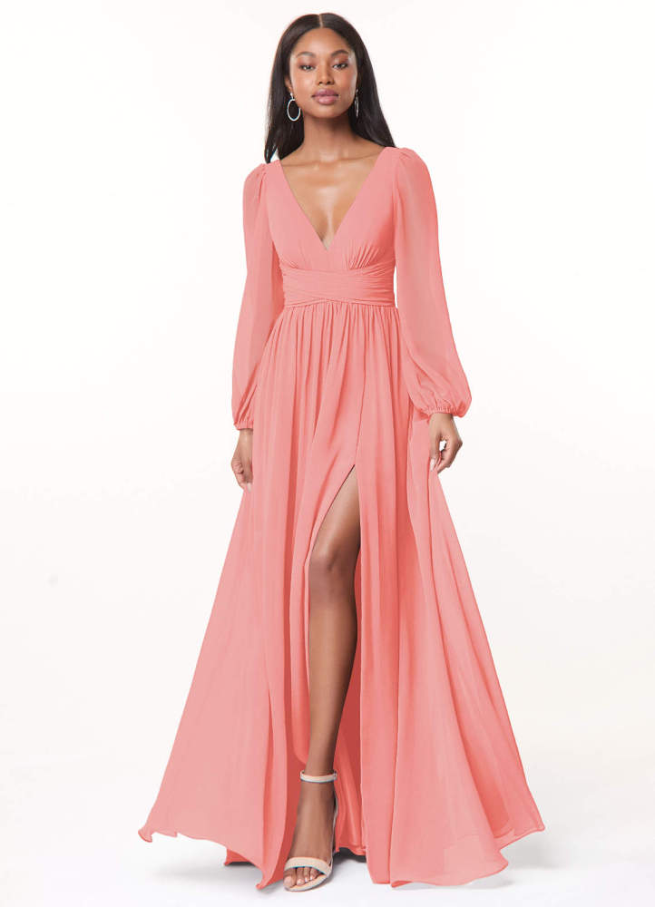 elyessen Norah Eucalyptus A-Line V-Neck Long Sleeve Chiffon Dress 8