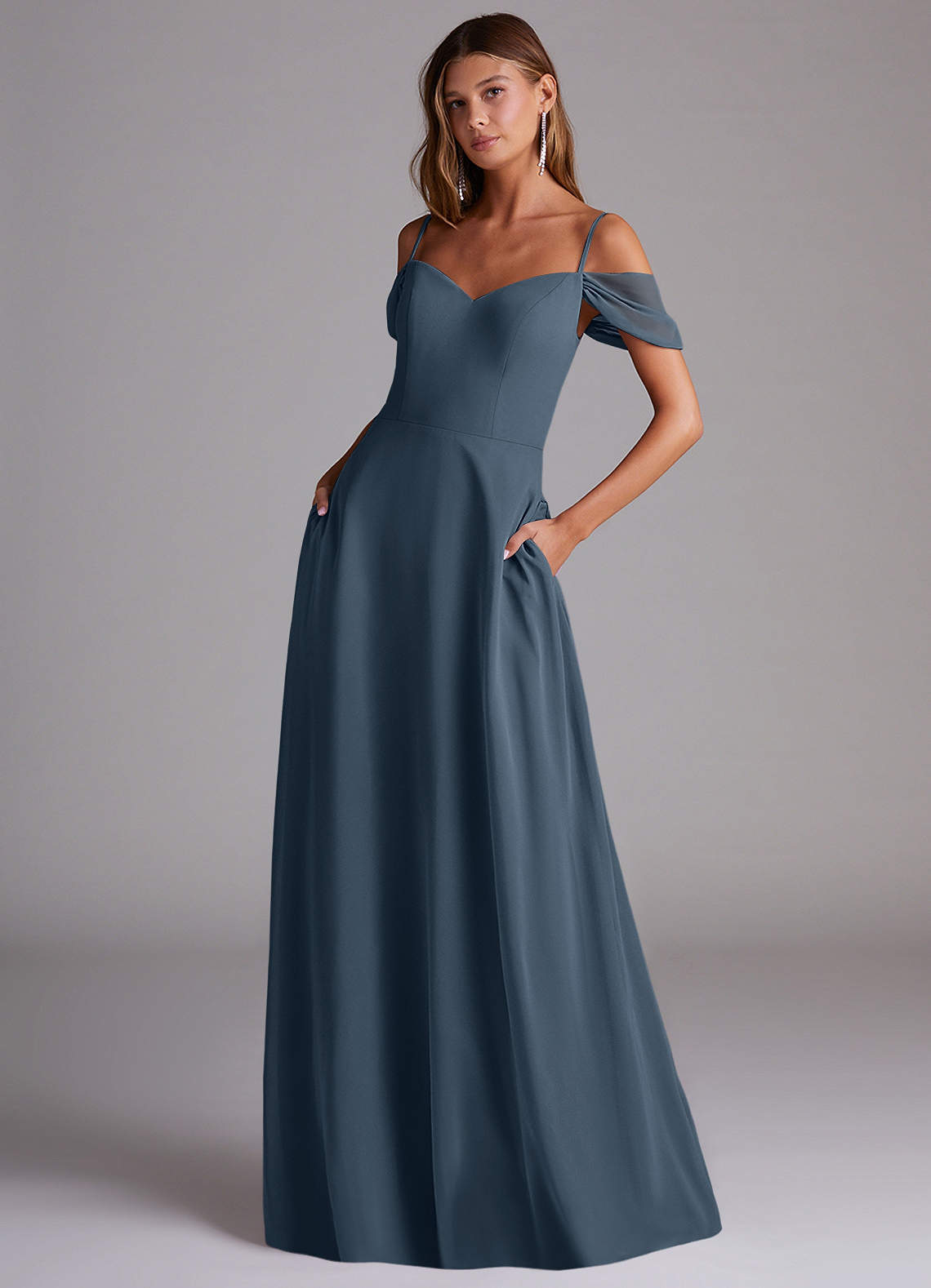 elyessen Marley Dusty Blue A-Line Off the Shoulder Chiffon Convertible Dress 3