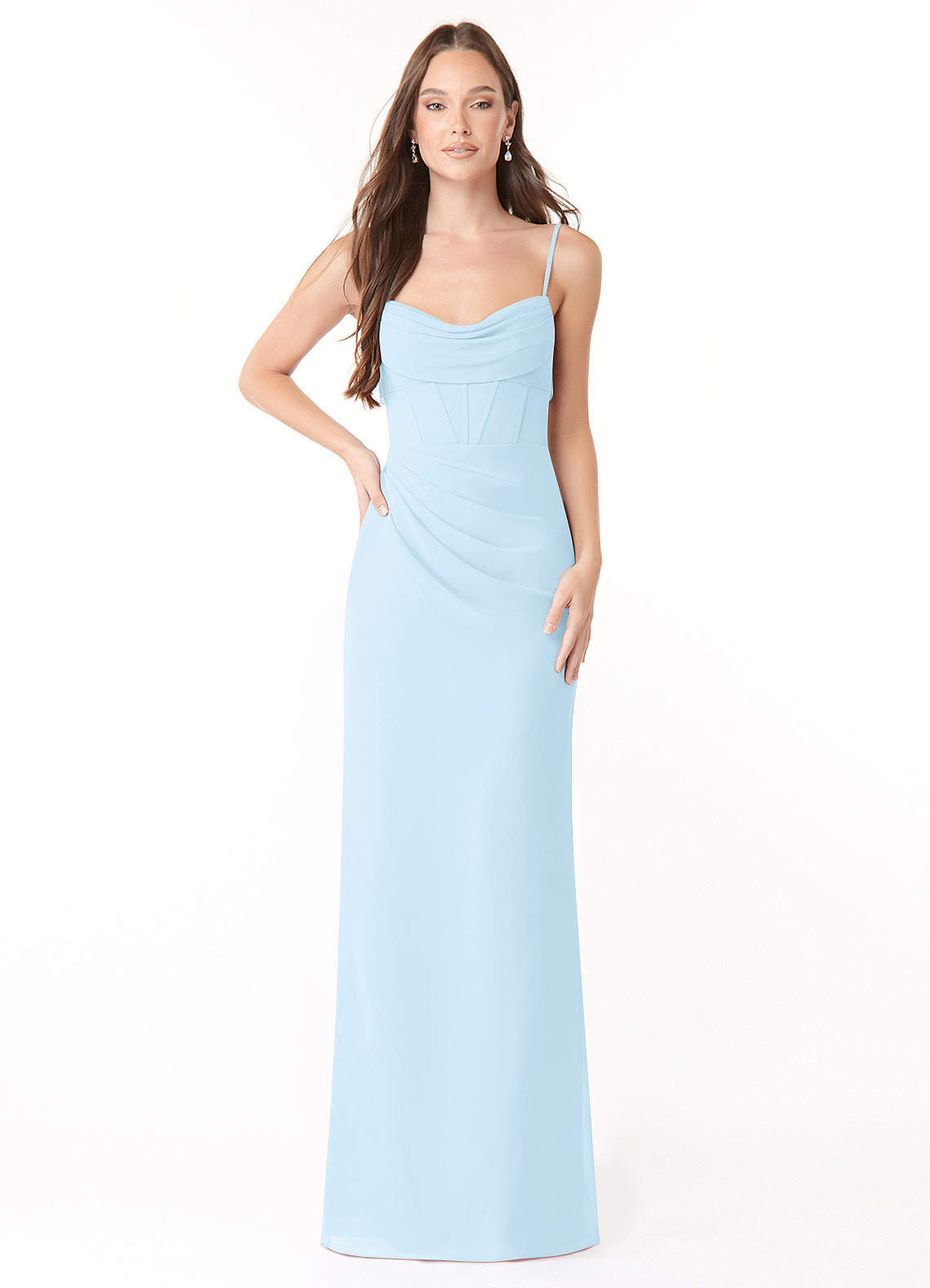 elyessen Mai Sky Blue Sheath Pleated Chiffon Dress 2