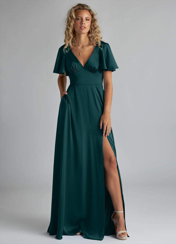 elyessen Kimber Sky Blue A-Line Ruched Stretch Satin Dress 2