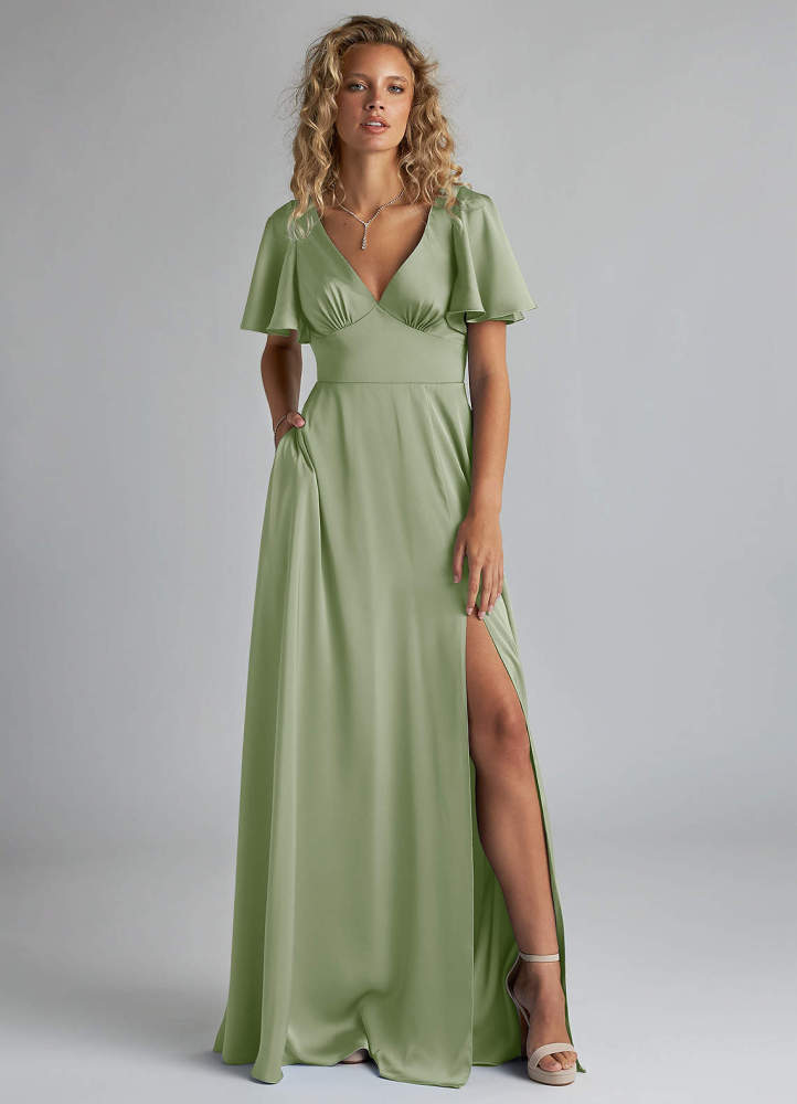 elyessen Kimber Sky Blue A-Line Ruched Stretch Satin Dress 1
