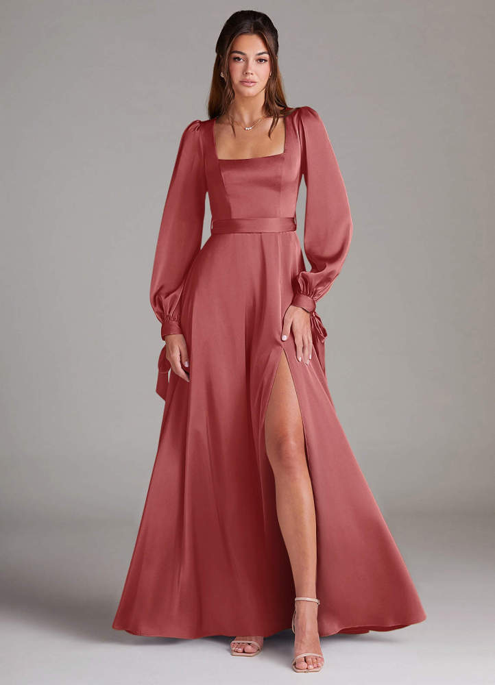elyessen Leonia Black A-Line Long Sleeve Stretch Satin Dress 4