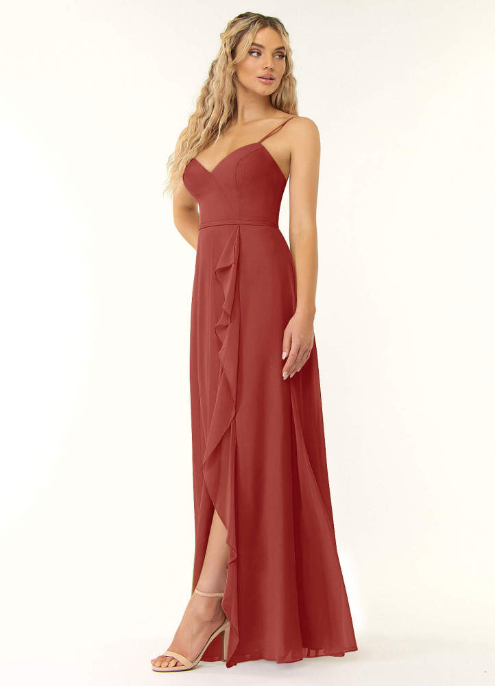 elyessen Naeem Dusty Blue A-Line V-Neck Ruffle Chiffon Dress 5