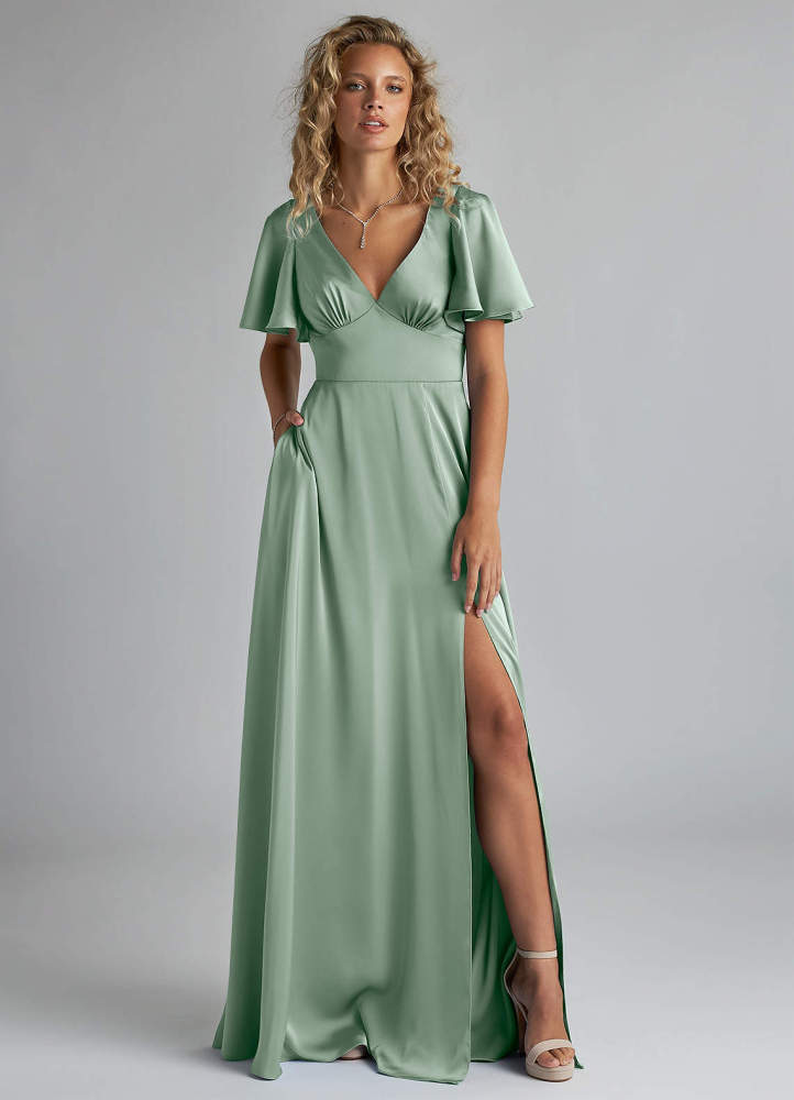 elyessen Kimber Sky Blue A-Line Ruched Stretch Satin Dress 1