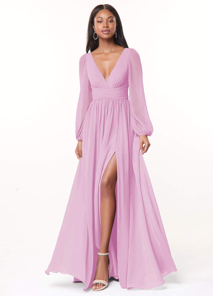 elyessen Norah Eucalyptus A-Line V-Neck Long Sleeve Chiffon Dress 4