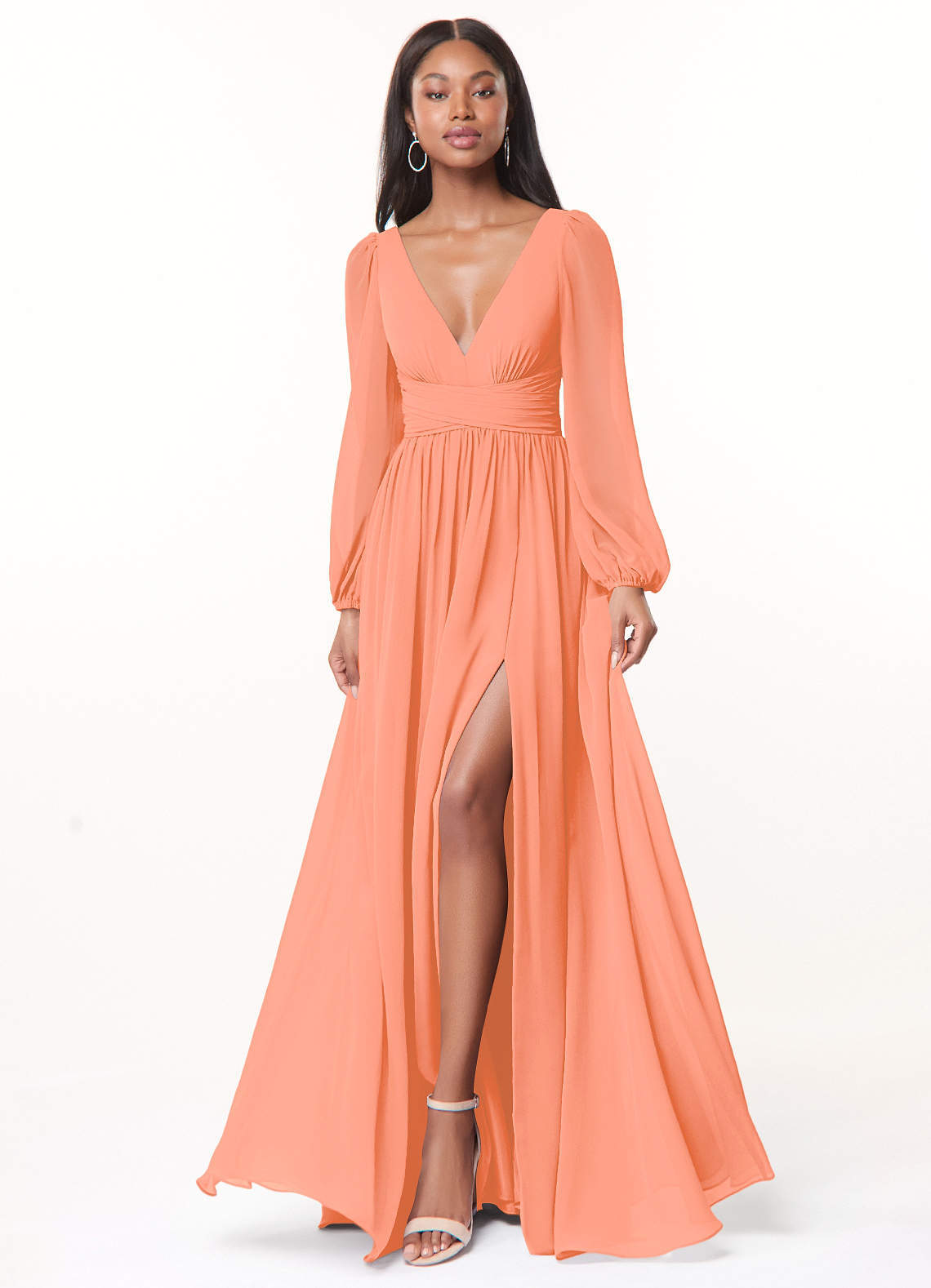elyessen Norah Eucalyptus A-Line V-Neck Long Sleeve Chiffon Dress 9