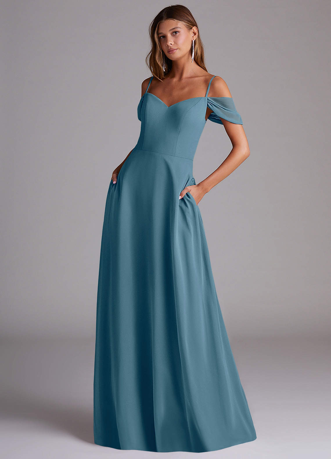 elyessen Marley Dusty Blue A-Line Off the Shoulder Chiffon Convertible Dress 3