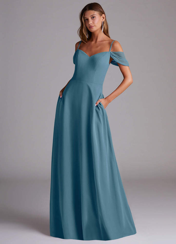 elyessen Marley Dusty Blue A-Line Off the Shoulder Chiffon Convertible Dress 3