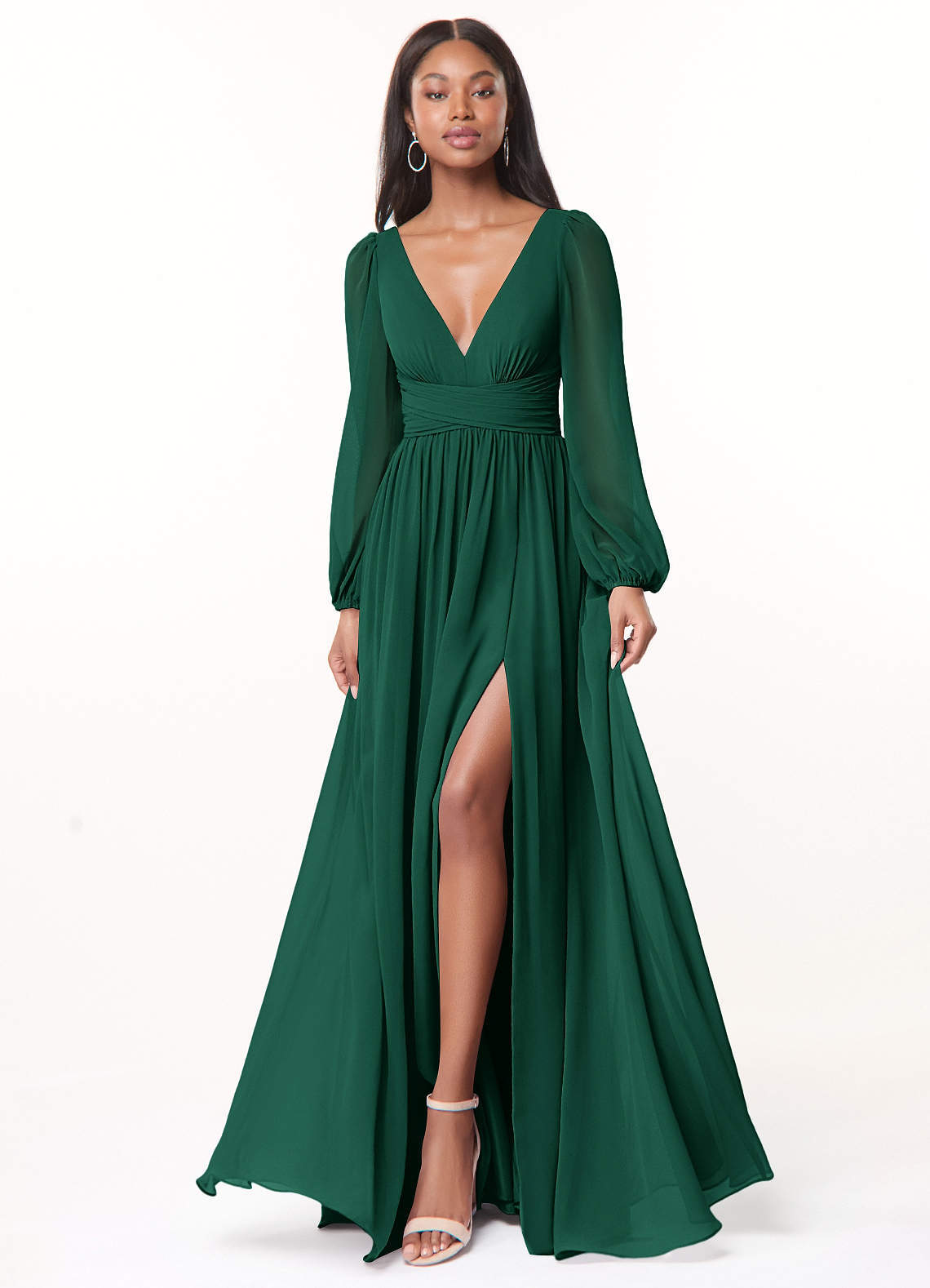 elyessen Norah Eucalyptus A-Line V-Neck Long Sleeve Chiffon Dress 2