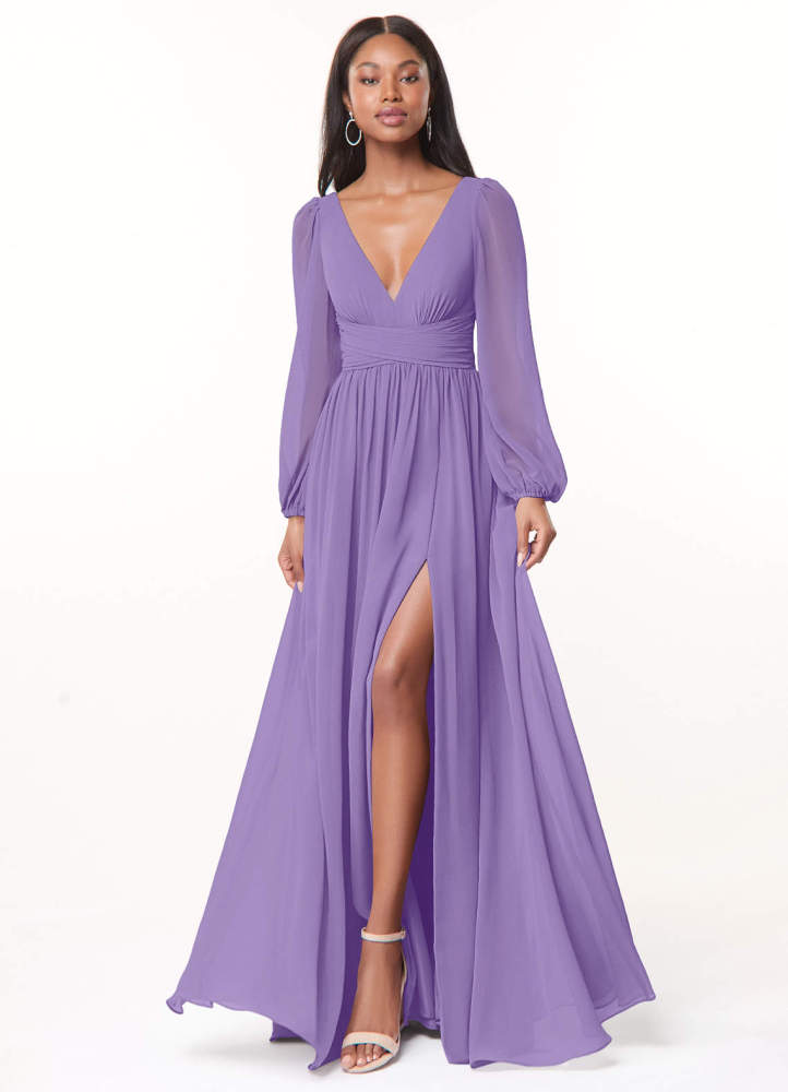 elyessen Norah Eucalyptus A-Line V-Neck Long Sleeve Chiffon Dress 5