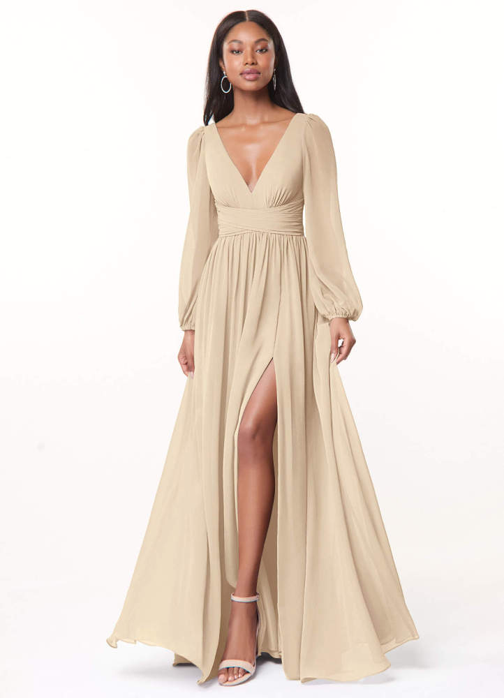 elyessen Norah Eucalyptus A-Line V-Neck Long Sleeve Chiffon Dress 7