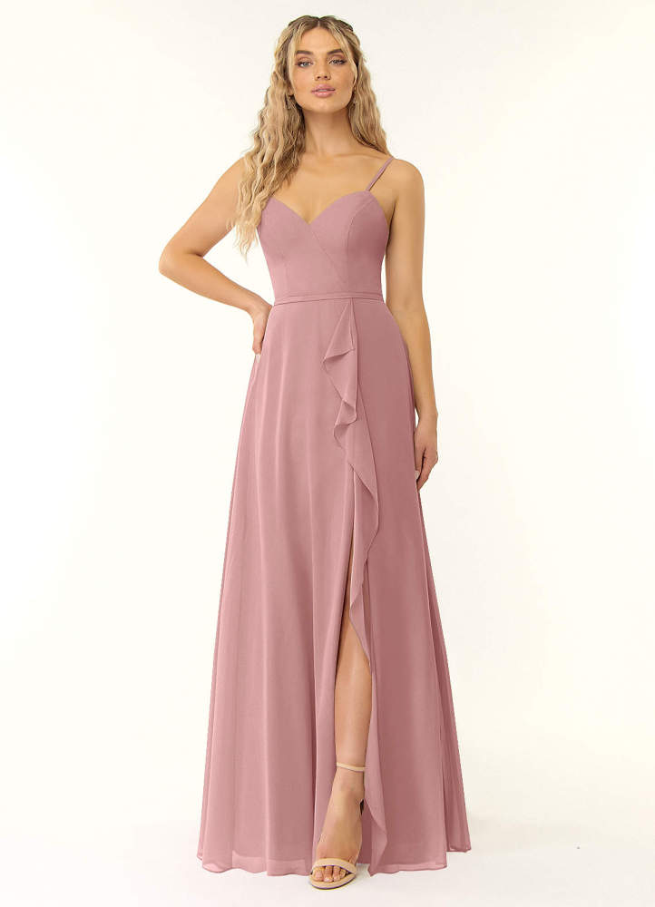 elyessen Naeem Dusty Blue A-Line V-Neck Ruffle Chiffon Dress 4