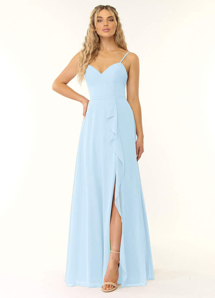 elyessen Naeem Dusty Blue A-Line V-Neck Ruffle Chiffon Dress 2