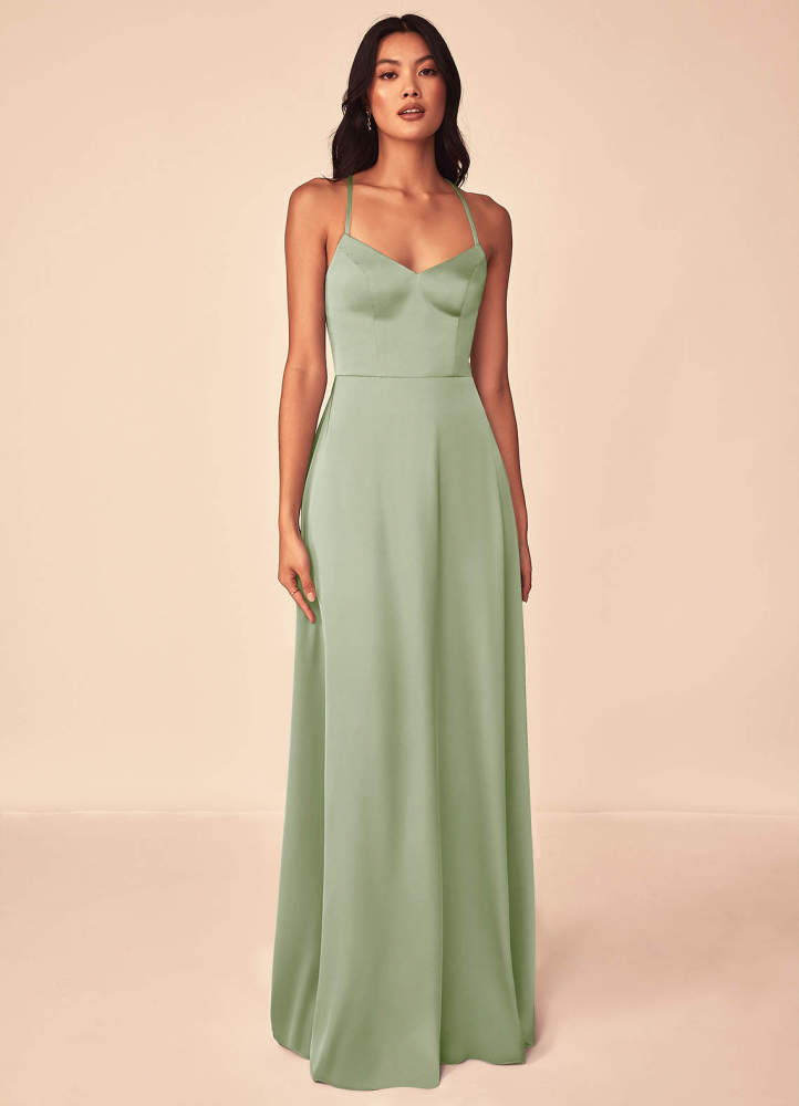 elyessen Mei Black A-Line V-Neck Stretch Satin Dress 1