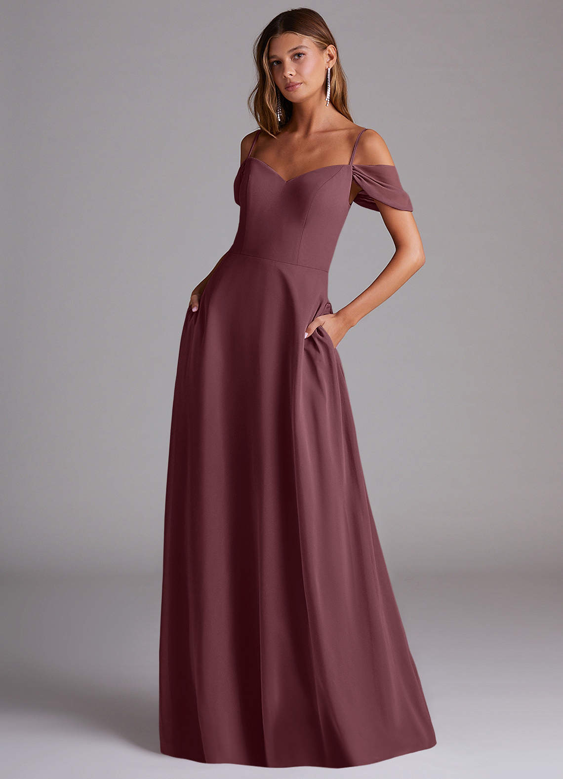 elyessen Marley Dusty Blue A-Line Off the Shoulder Chiffon Convertible Dress 5