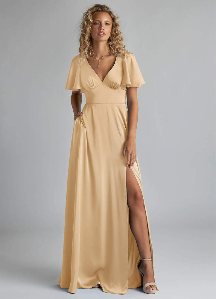 elyessen Kimber Sky Blue A-Line Ruched Stretch Satin Dress 7