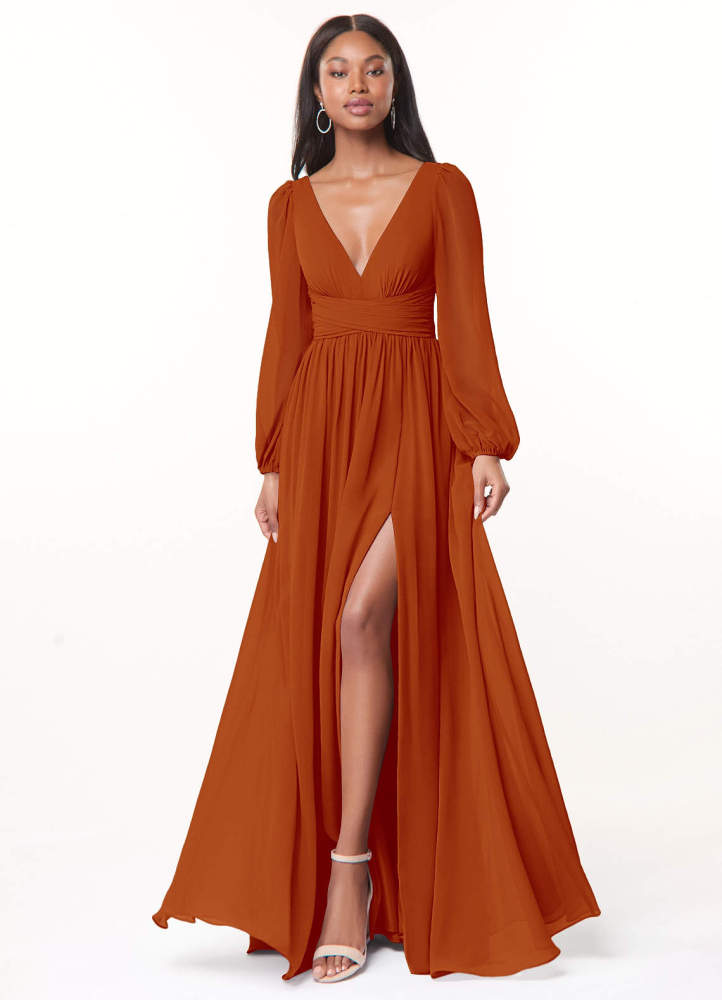 elyessen Norah Eucalyptus A-Line V-Neck Long Sleeve Chiffon Dress 6